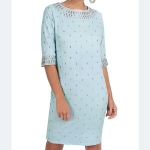 GRETCHEN SCOTT Rocket Girl Jersey Embroidered Dress Pale Blue & Silver XS NWT